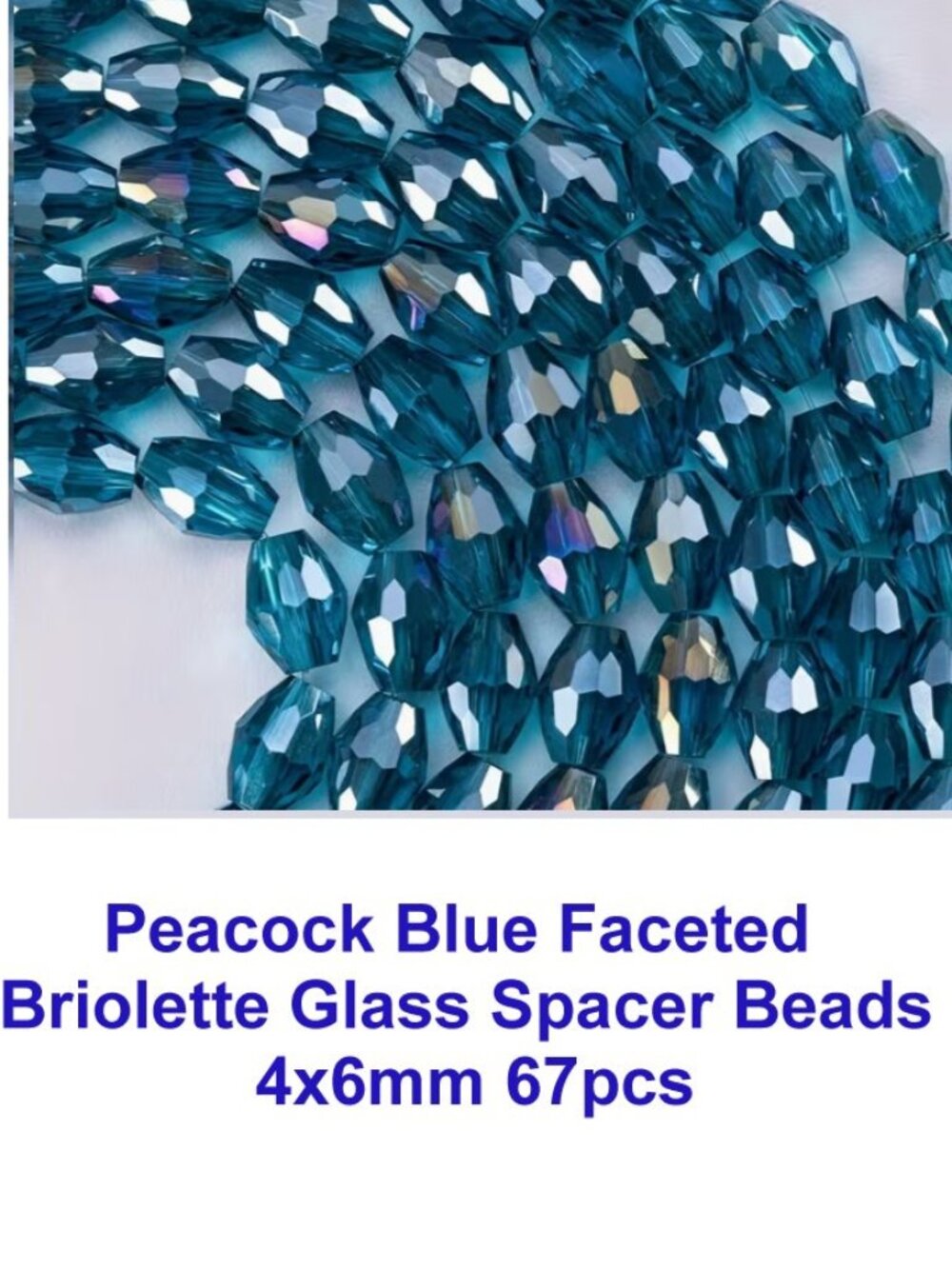 Peacock Blue Faceted Briolette Glass Spacer Beads, 4x6mm 67pcs